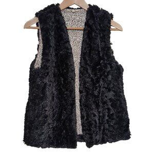 Mystree Faux Fur Vest Leopard Open Front Black Womens Small